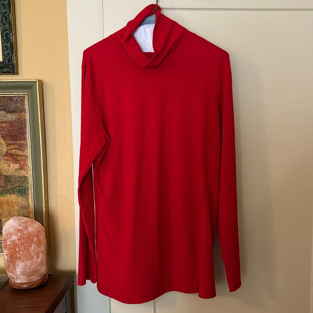 Red turtleneck shirt